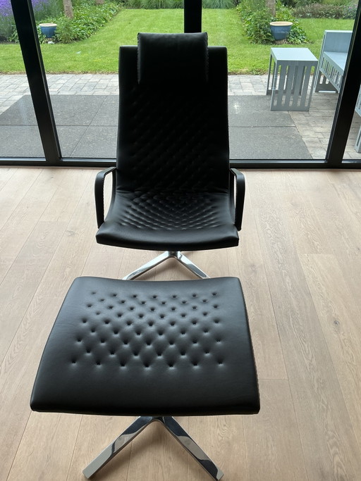 De Sede. DS 51 Relax Swivel Armchair & Ottoman. With Headrest and Armrests