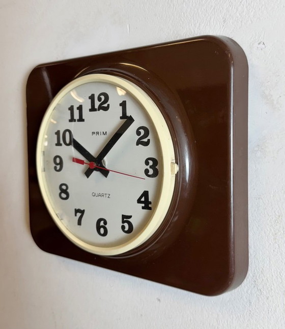 Image 1 of Vintage Brown Plastic Wall Clock from Prim, 1970s