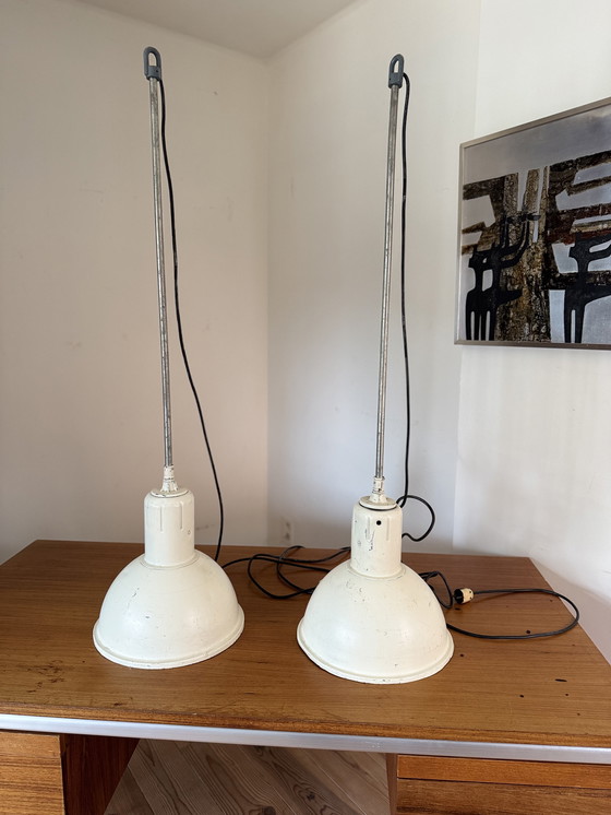 Image 1 of Industrial Pendant Lamps Vintage White Metal