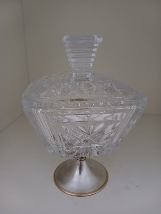 Vintage kristallen bonbonschaal (bonbonnière) met bijbehorend deksel