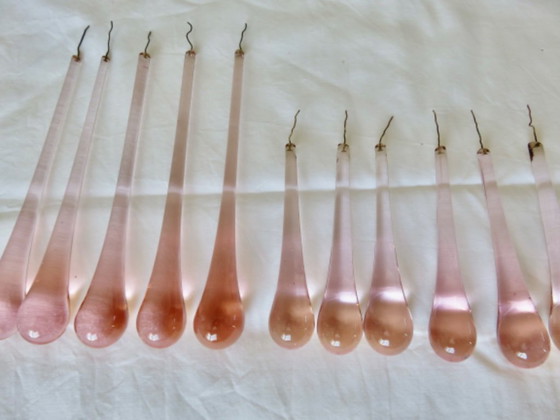 Image 1 of Set van 18 roze en grijze Murano glazen "druppelvormige" hangers.