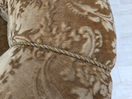 Image 1 of 1960s Danish Vintage Armchair, Green Furniture Velour, Ash Wood Legs