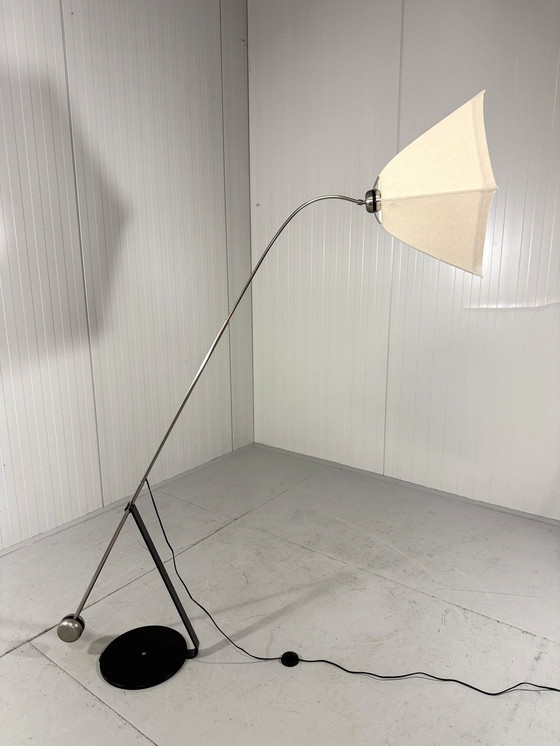 Image 1 of Fishing Rod Floor Lamp with Umbrella Lampshade 1970-80's