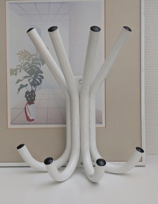 Vintage Wandgarderobe aus Stahl, weiß/schwarz, 1980er Jahre