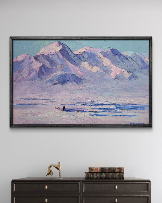 Original Oil Painting Winter Nature Mountains Snow Breath of the North Wind – Paintings & Drawings, Canvas (photo 2 of 7)