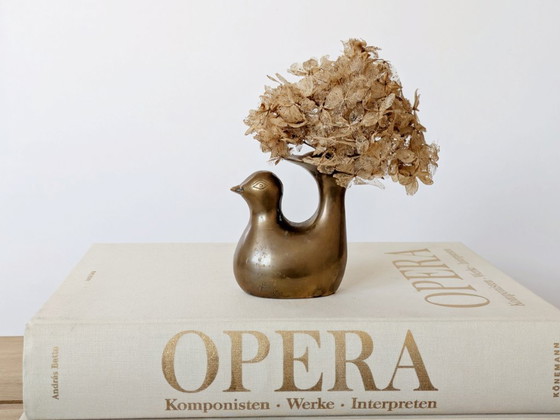 Image 1 of 1960s Midcentury Style Brass Bird Candleholder or Bud Vase, Modern Rustic Accent