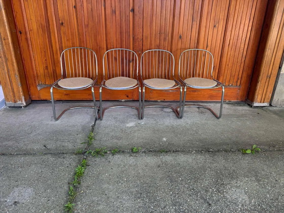 Italian Dining Chairs by Gastone Rinaldi, 1970s, Set of 4, Metal, Textile, Italian Design (photo 6 of 10)