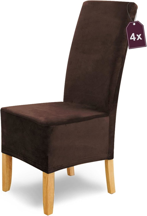 SCHEFFLER-Home Uitschuifbare chaise " Puma Velvet " / Lot de 4 / Marron/Housses de siège élastiques en Velours/Housses de