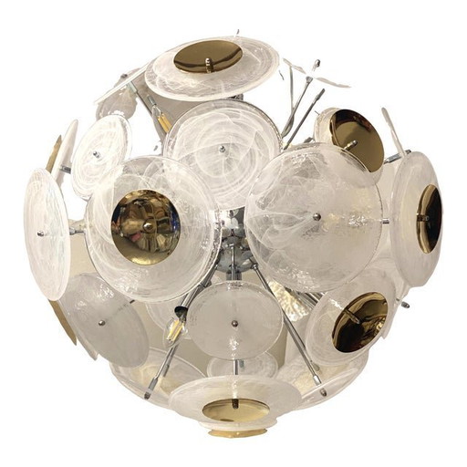 Lámpara de araña italiana Sputnik de cristal de Murano con alabastro blanco veteado