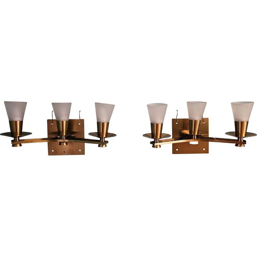 Paar Wandleuchten aus Bronze und Messing für Maison Cheret, 1960
