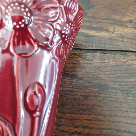 Red vase with floral decoration, signed, 20cm – PPI 370-20, Ceramic (photo 6 of 7)