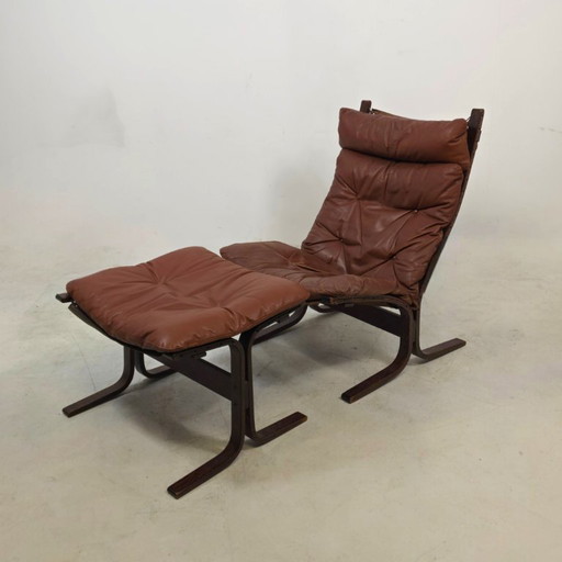 Ingmar Relling ‘Siesta’ Lounge Chair Met Voetenbank 70s – fauteuils, Leather