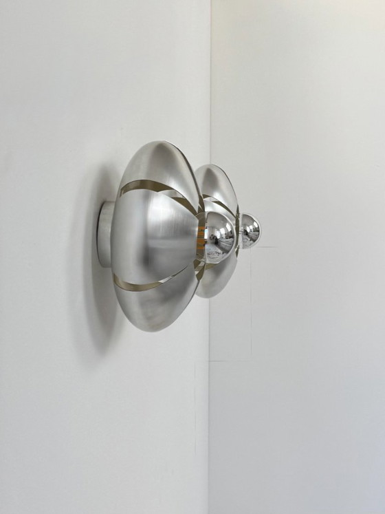 Image 1 of Paire d'appliques vintage, aluminium brossé, France,1970