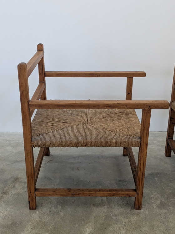 Image 1 of  4 Fauteuil - Hout, Stro, AWARD WINNING INDUSTRIE MALACCA WORKS