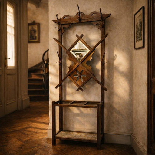 Vintage Wooden Wall Coat Rack Hallway Storage Hanger Unit