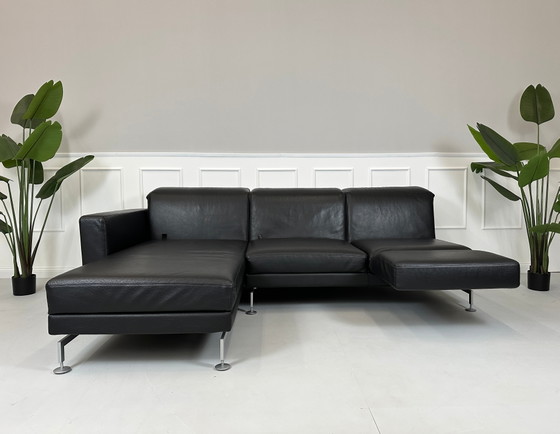 Image 1 of Brühl Moule Ecksofa Leder Sofa Couch Schlaffunktion Schwarz Dickleder