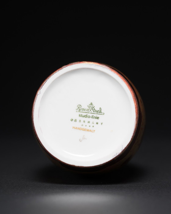 Image 1 of Rosenthal H. Drexler Vase Duo en porcelaine peinte à la main et boîte à couvercle Goldfeuer