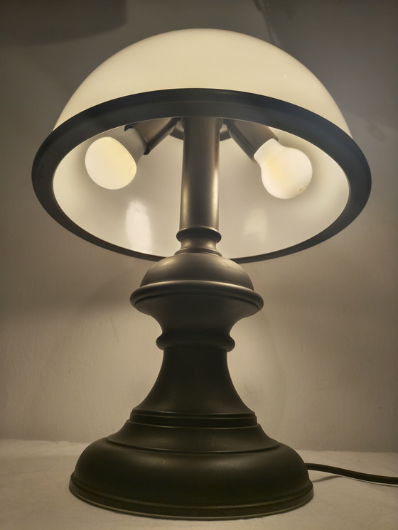 Image 1 of Vintage mushroom tafellamp – opaalglas koepel – messing voet – 55 cm