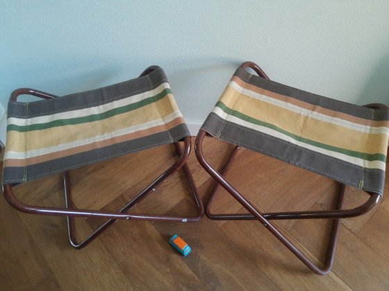 Set 70's Italiaanse buisframe campingkrukjes Grand Soleil, bruin – Tuinstoelen, Cotton, Metal (photo 11 of 12)