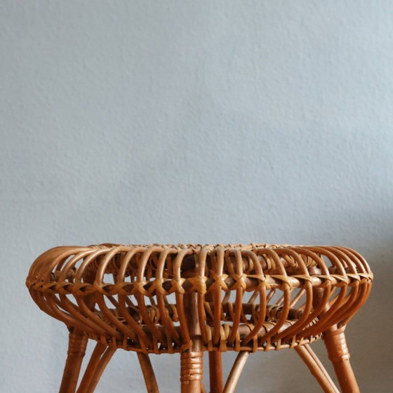 Image 1 of ❤️Vintage rotan krukje, cultureel meubilair uit de DDR, midden van de 20e eeuw