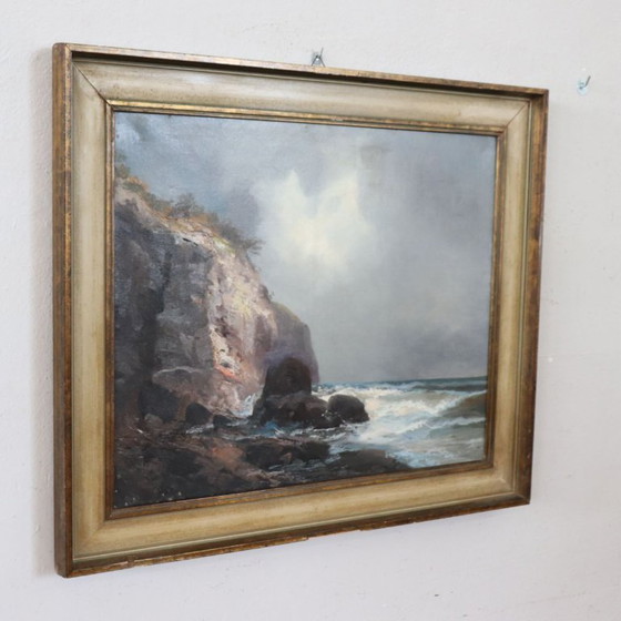 Image 1 of Seascape with Cliff, Oil Painting on Canvas, Italy 20th Century