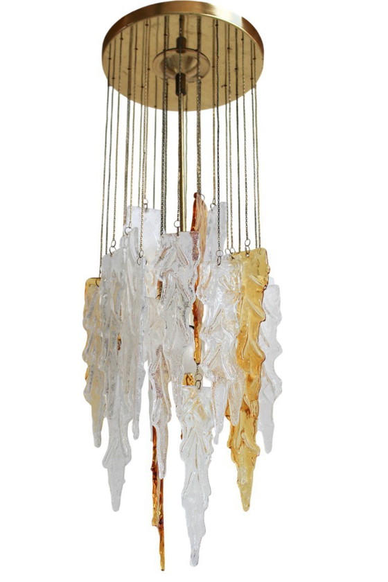 Image 1 of Vintage tweekleurige Murano glazen plafondlamp van Carlo Nason voor Mazzega, jaren 70
