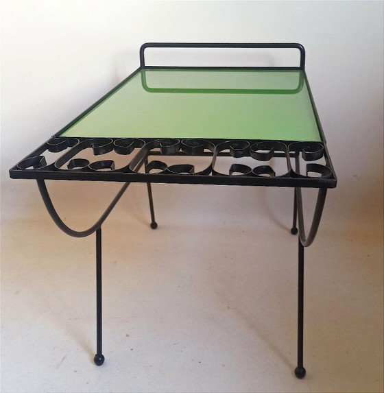 Image 1 of 1950s side table with apple green top, 65.5 cm wide