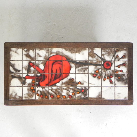 Image 1 of Mesa de azulejos Vallauris, firmada "dan" con la imagen de un pájaro fantástico, década de 1960.