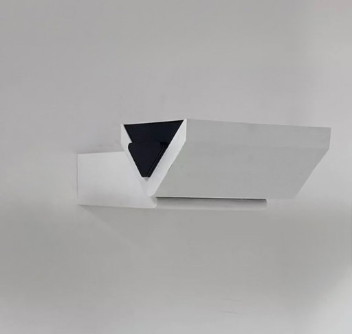 Lampada da parete vintage regolabile, metallo laccato bianco e nero, LITA, Francia, 1970