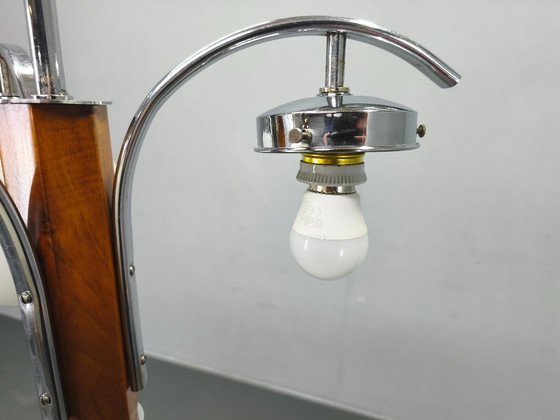 Image 1 of Lampadario Art Déco, cromo, noce e vetro, anni '30