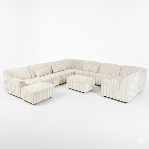 German Modular Sofa Set (10 Pieces) — Wood Frame & Velvety Textile