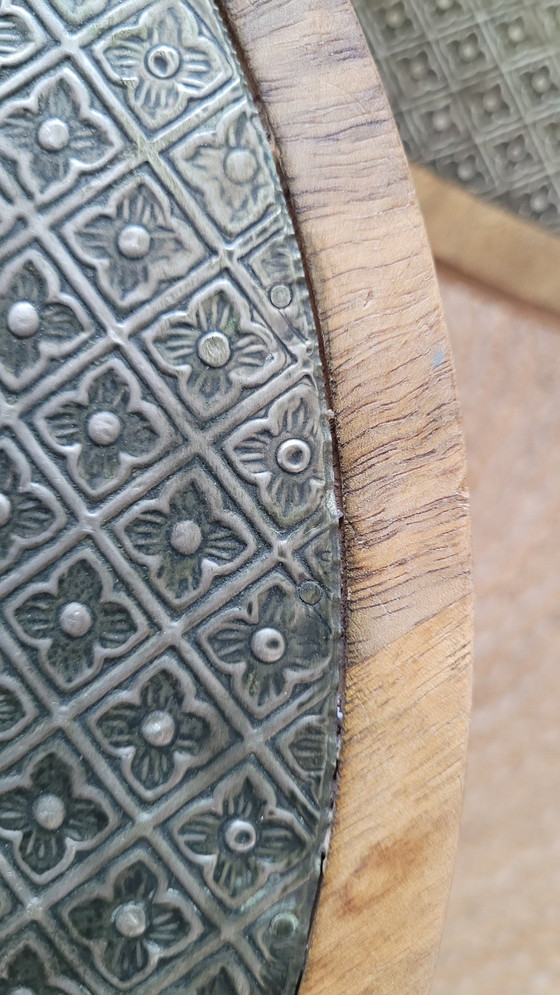 Image 1 of 2 bellissimi tavolini da caffè in legno e metallo dall'aspetto vintage