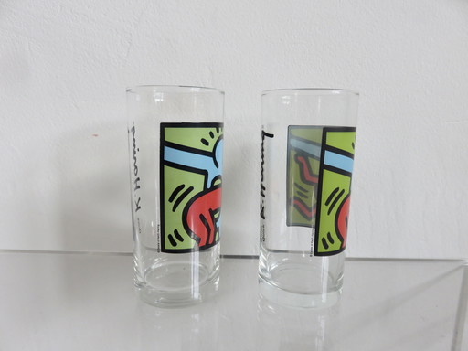 2 Keith Haring glazen, reclame voor Quick, 1990, Vintage Decoratie