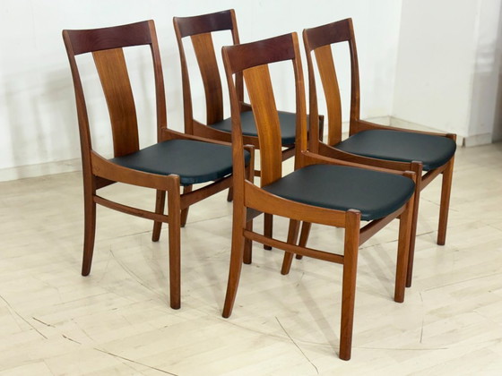 Image 1 of Ensemble de 4 chaises Albin Johansson / Chaises de salle à manger en teck / Chaises de cuisine vintage / Nouveau revêtement