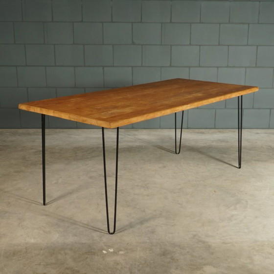 Image 1 of Vintage dining table – solid oak – hairpin legs