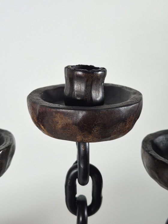 Candeliere vintage in stile brutalista spagnolo a tre fiamme con decorazione a catena. – Portacandele, Metal (photo 6 of 13)