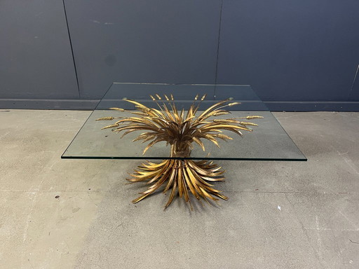 Vintage gilt metal sheaf of wheat coco chanel coffee table, 1960s