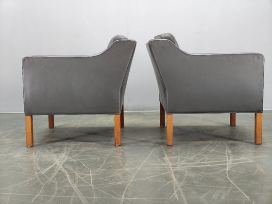 Image 1 of Paar leren loungestoelen van Børge Mogensen voor Fredericia, jaren 70