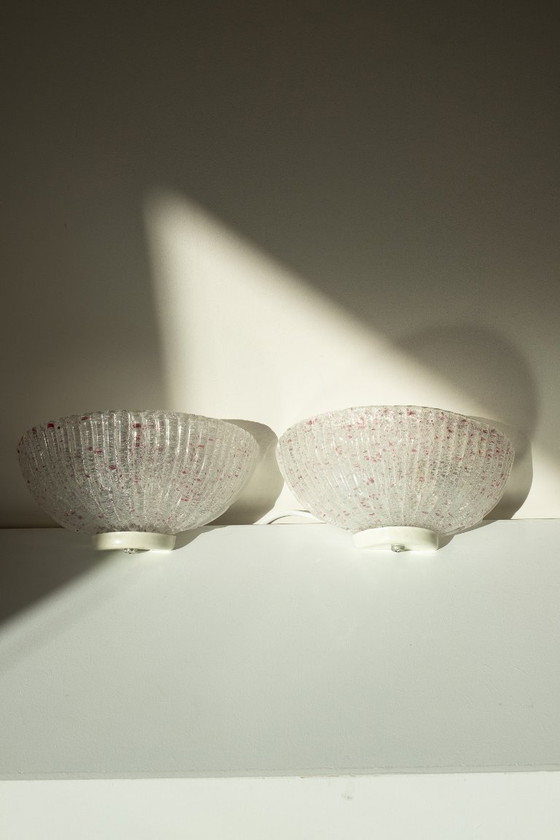 Image 1 of Set di 2 lampade da parete vintage in Murano con macchie rosa