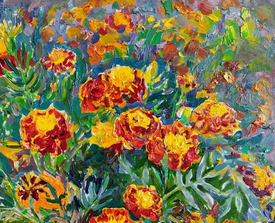 Dipinto ad olio originale Fiori estivi Natura Calendula – Dipinti e disegni, Canvas (photo 3 of 5)