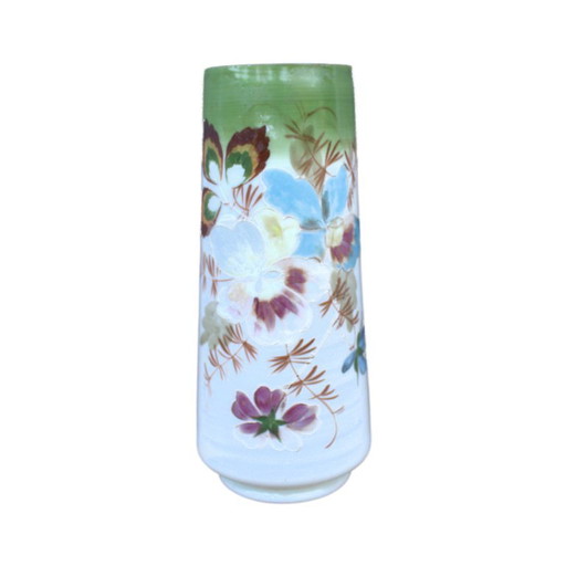 Antique opaline vase with floral painting