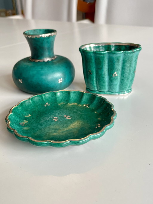 Set aus 3 Keramiken von Wilhelm Kåge Serie Argenta für Gustavsberg