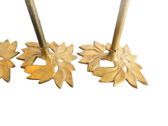 Image 1 of Ensemble van drie art nouveau vintage messing kandelaars bloemen 