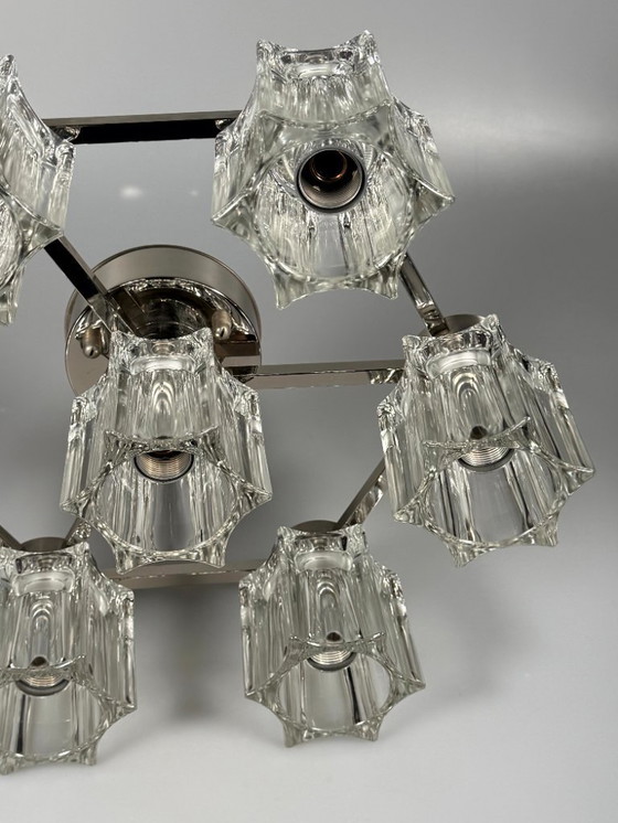 Image 1 of 1960s/70s ceiling or wall lamp, German style, ice glass, space age design