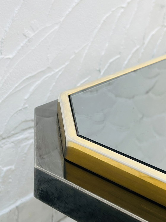 Tweekleurige salontafel van messing en zwart spiegelglas van Fedam (photo 15 of 18)