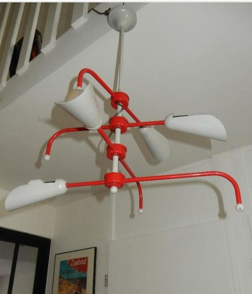 Vintage Adjustable Modernist Chandelier – Sculptural Multi Arm Ceiling Lamp – Atomic Design – Statement Piece