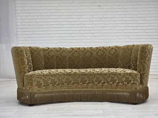 1960s Danish 3-Seater "Banan" Sofa, Green Furniture Velour