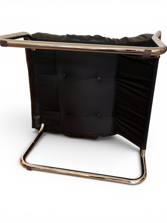 Image 1 of Vintage IKEA "Pixi" fauteuil – Gillis Lundgren, jaren 70, zwart leer, uitstekende staat