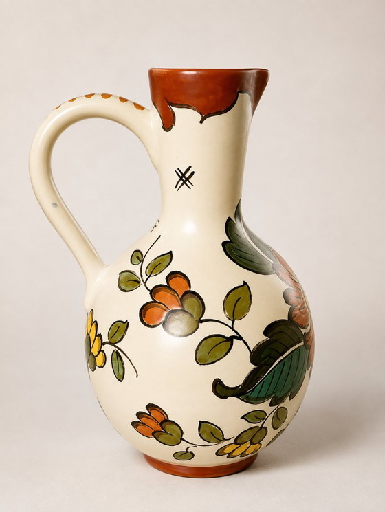 Vintage Hand-Painted Gouda Earthenware Jug – Made in Holland – 26 cm – Vases, Ceramic (photo 3 of 5)