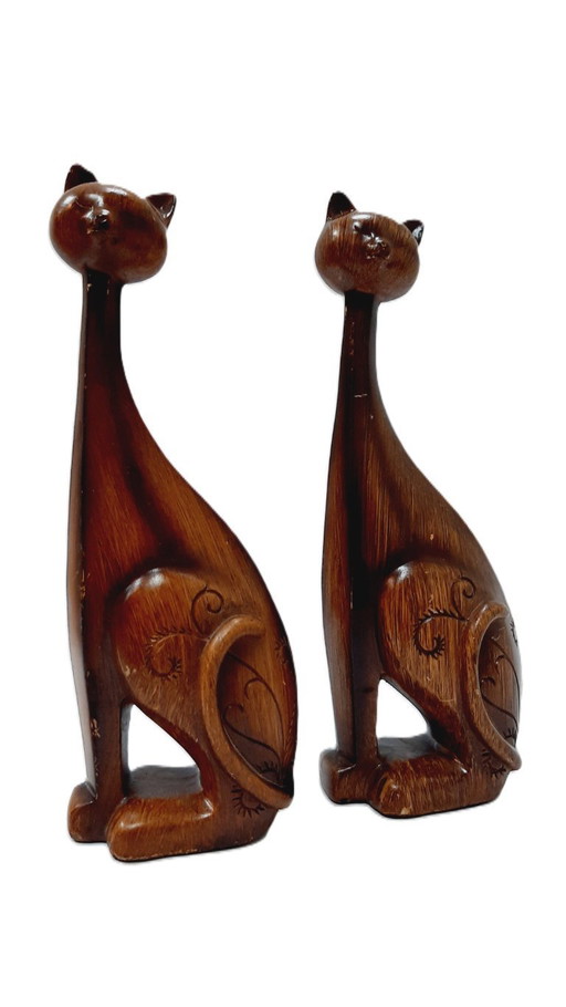 Statuettes de chats en résine, lot de deux